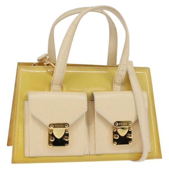 FENDI Hand Bag Patent Leather Yellow Gold - Picture 1 of 13